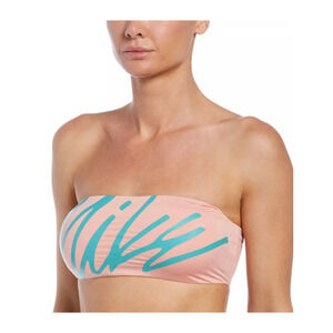 Nike Logo Bandeau Bikini Top - Logo Coral